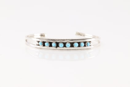 Native America Zuni Sterling Silver Turquoise Bracelet Cuff By Susie Livingston.