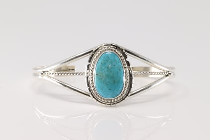 Native America Navajo Sterling Silver Turquoise Bracelet Cuff By P.Skeets.