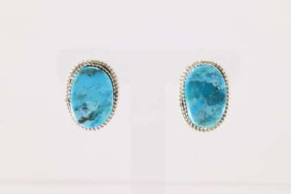 Native America Navajo Sterling Silver Kingman Turquoise Post Earring's By Gabi Jim.