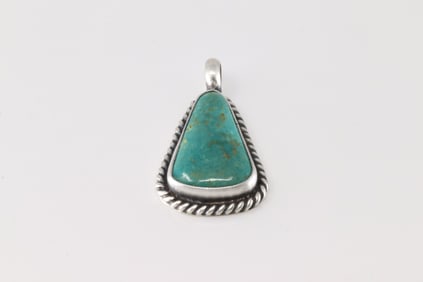 Native America Navajo Sterling Silver Kingman Turquoise Pendant By Johnny Dixon.