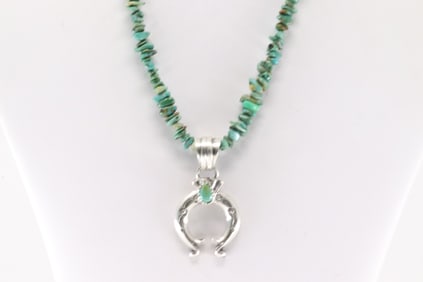 Native America Navajo Sterling Silver Turquoise Naja Necklace By Louise Joe.