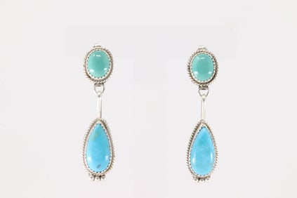 Native America Navajo Sterling Silver Kingman Turquoise Post / Dangling Earring's By Thetresa Smith.