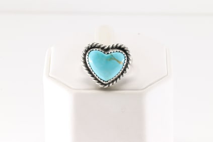 Native America Navajo Sterling Silver Turquoise Heart Ring By Dixon.