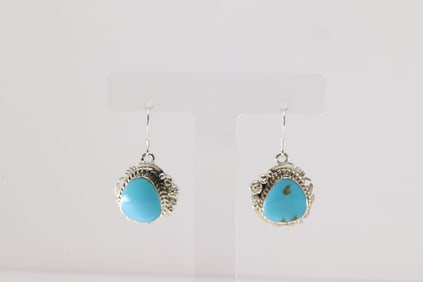 Native America Navajo Sterling Silver Turquoise Dangling Earring's By Arlene Lewis.
