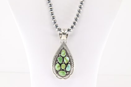 Native America Navajo Sterling Silver Sonora Gold Turqquoise Necklace By Tom Lewis.