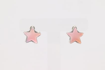 Native America Navajo Sterling Silver Pink Conch Shell Star Post Earring's By Johnny Dixon.
