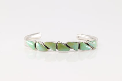 Native America Navajo Sterling Silver Turquoise Bracelet Cuff By Sadie Jim.
