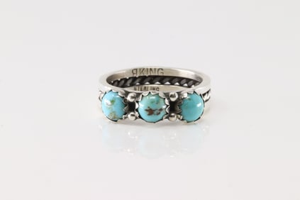 Native America Navajo Sterling Silver Turquoise Ring By R.King.