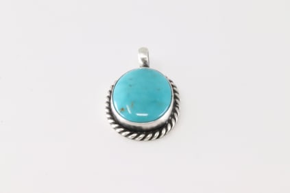 Native America Navajo Sterling Silver Kingman Turquoise Pendant By Johnny Dixon.