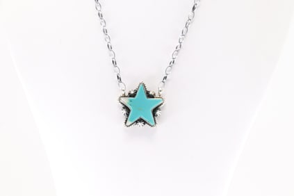 Native America Navajo Sterling Silver Kingman Turquoise Star Necklace By Donovan Skeets.