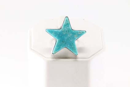 Native America Navajo Sterling Silver Turquoise Star Ring By Donovan Skeets.
