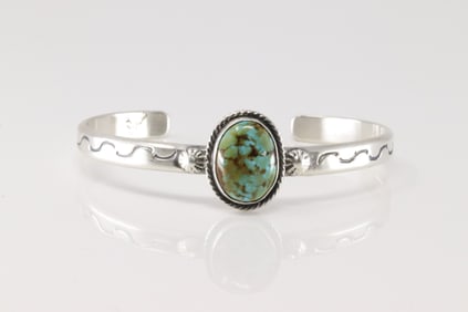 Native America Navajo Sterling Silver Turquoise Bracelet Cuff By Samuel Yellowhair.
