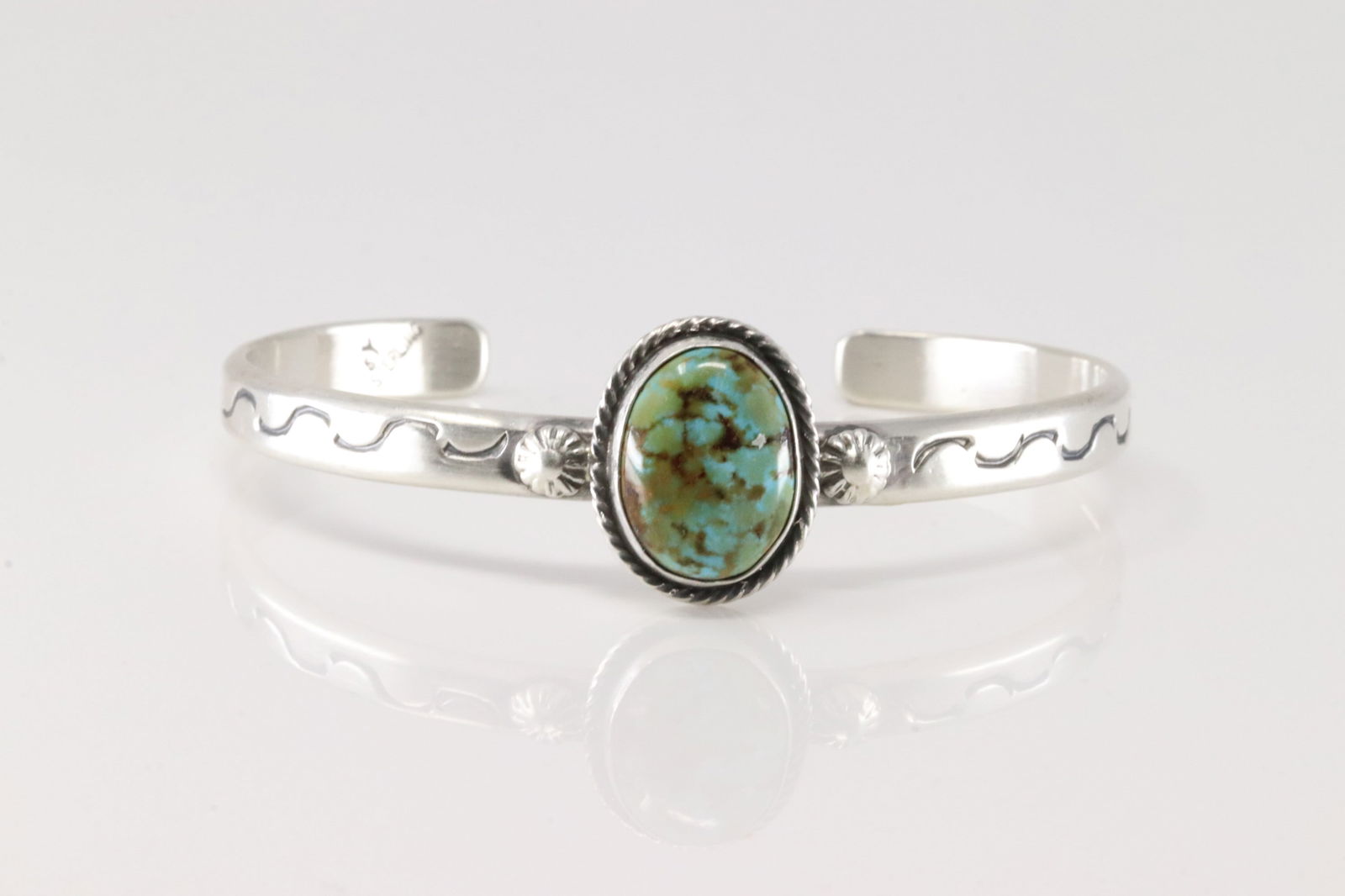 Native America Navajo Sterling Silver Turquoise Bracelet Cuff By Samuel Yellowhair.: This is a Native America Navajo Sterling Silver Turquoise Bracelet Cuff By Samuel Yellowhair.