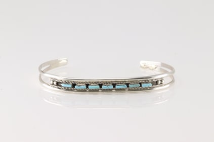 Native America Zuni Sterling Silver Turquoise Bracelet Cuff By C.H.