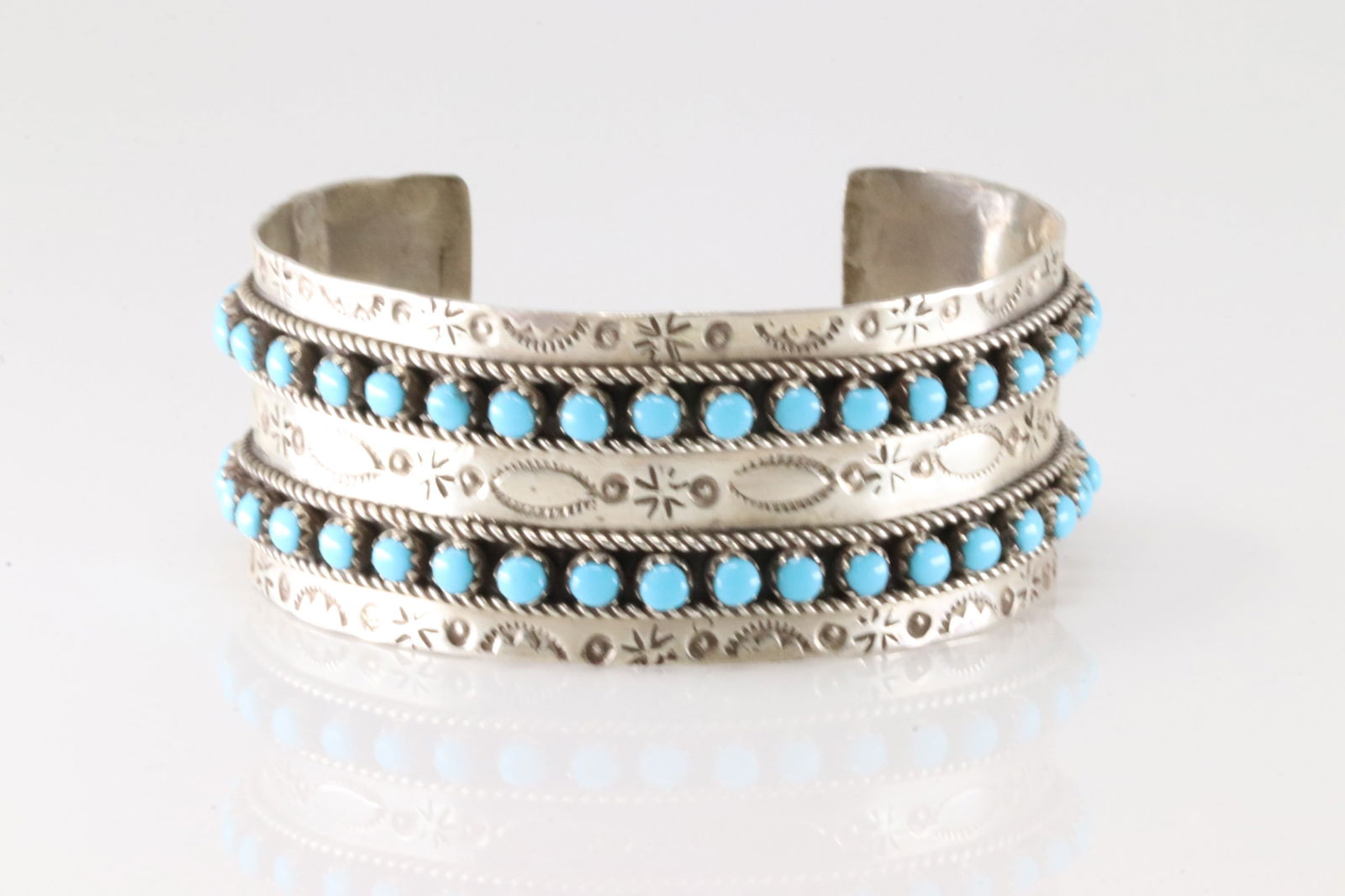 Native America Zuni Sterling Silver Turquoise Bracelet Cuff By P.Ukestine.: This is a Native America Zuni Sterling Silver Turquoise Bracelet Cuff By P.Ukestine.