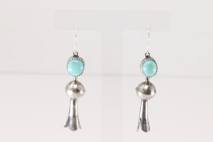 Native America Navajo Sterling Silver Turquoise Blossom Dangling Earring's By Vernon Tsosie.