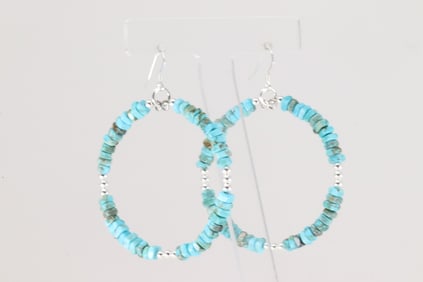 Native America Navajo Sterling Silver Turquoise Hoop Dangling Earring's.