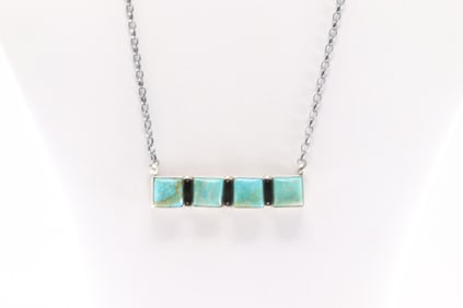 Native America Navajo Sterling Silver Kingman Turquoise Necklace By Donovan Skeets.