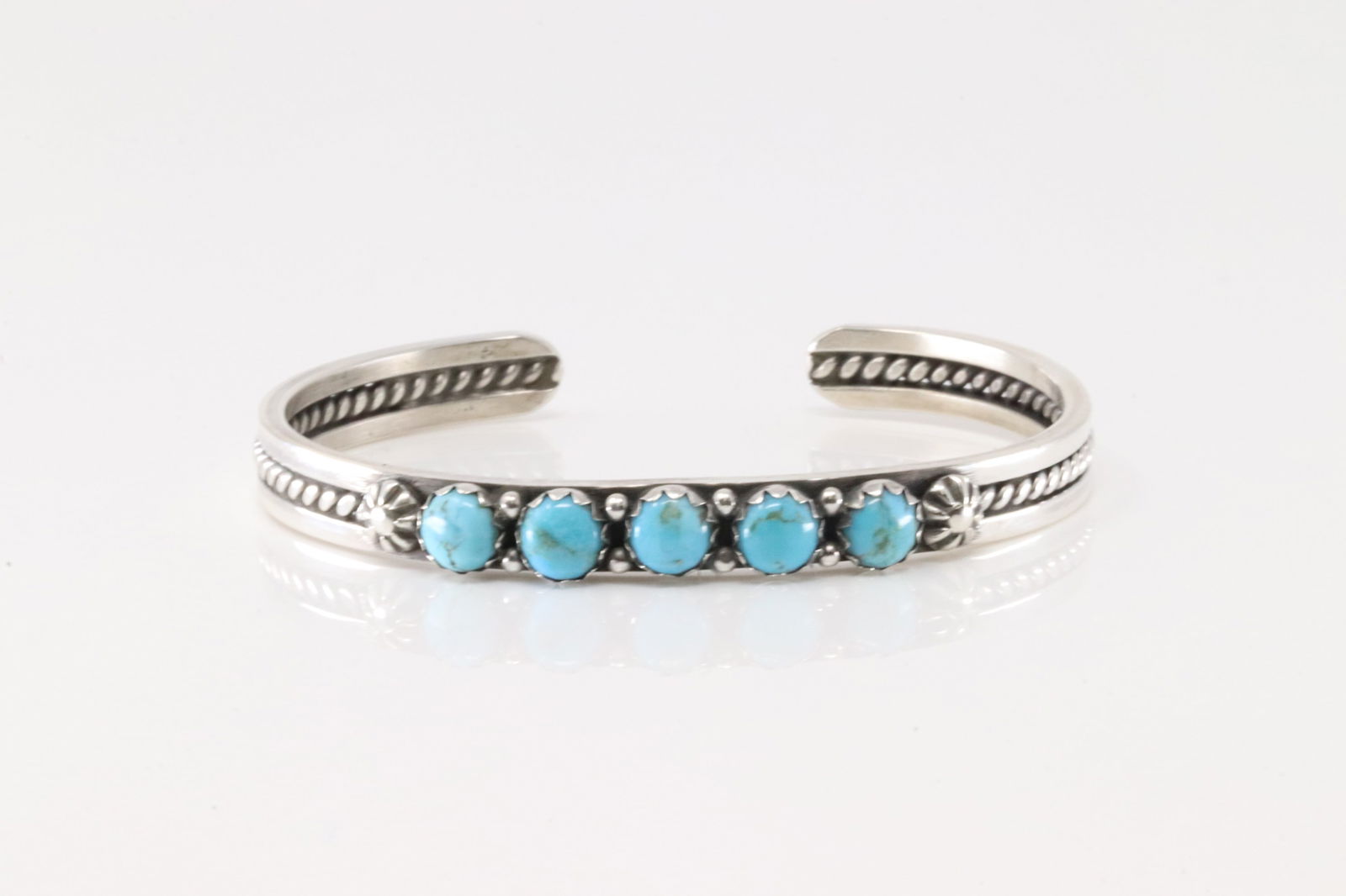 Native American Navajo Sterling Silver Kingman Turquoise Bracelet Cuff By R.King. (1 of 4)