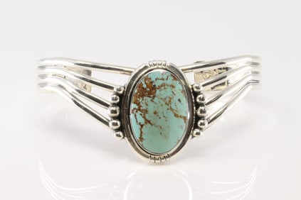 Native America Navajo Sterling Silver Turquoise Bracelet Cuff By Harold Becenti.