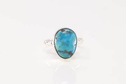 Native America Navajo Sterling Silver Turquoise Ring By Amanda Larry.
