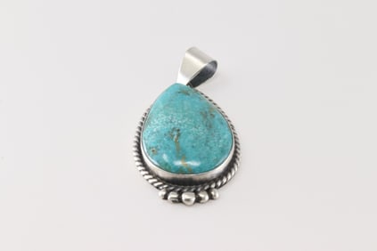 Native American Navajo Sterling Silver Kingman Turquoise Pendant By Judith Dixon.