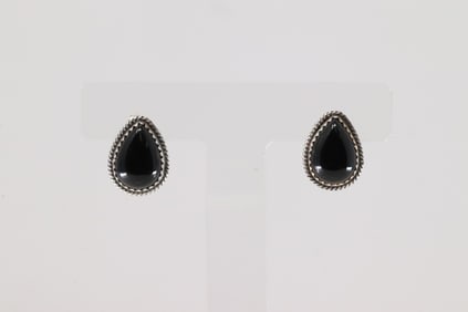 Native America Navajo Sterling Silver Black Onyx Post Earring's By Theresa Smith.
