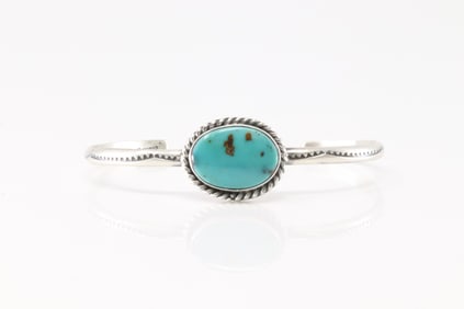 Native American Navajo Sterling Silver Turquoise Bracelet Cuff By D.