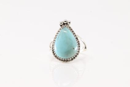 Native America Navajo Sterling Silver Turquoise Ring By Jamie Saunders.