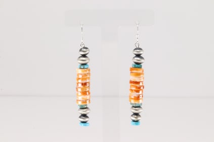 Native America Navajo Sterling Silver Spiny Oyster & Turquoise Dangling Earring's.