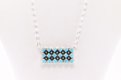 Native America Navajo Sterling Silver Turquoise Necklace By Verley Betone.