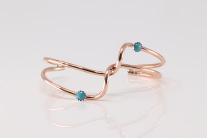 Native America Navajo Sterling Silver Copper Bracelet Cuff By Yolanda Skeets.