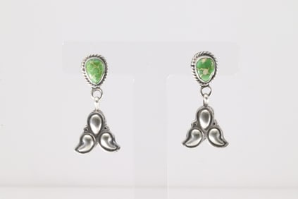 Native America Navajo Sterling Silver Sonora Gold Turquoise Post / Dangling Earring's By Bobby