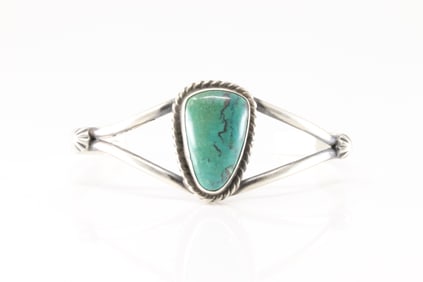Native America Navajo Sterling Silver Turquoise Bracelet Cuff By Augustine Largo.