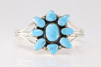 Native America Navajo Sterling Silver Turquoise Bracelet Cuff By Gregg Yazzie.