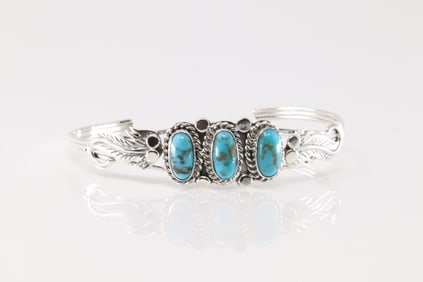 Native America Navajo Sterling Silver Turquoise Bracelet Cuff By Andrew Vandever.