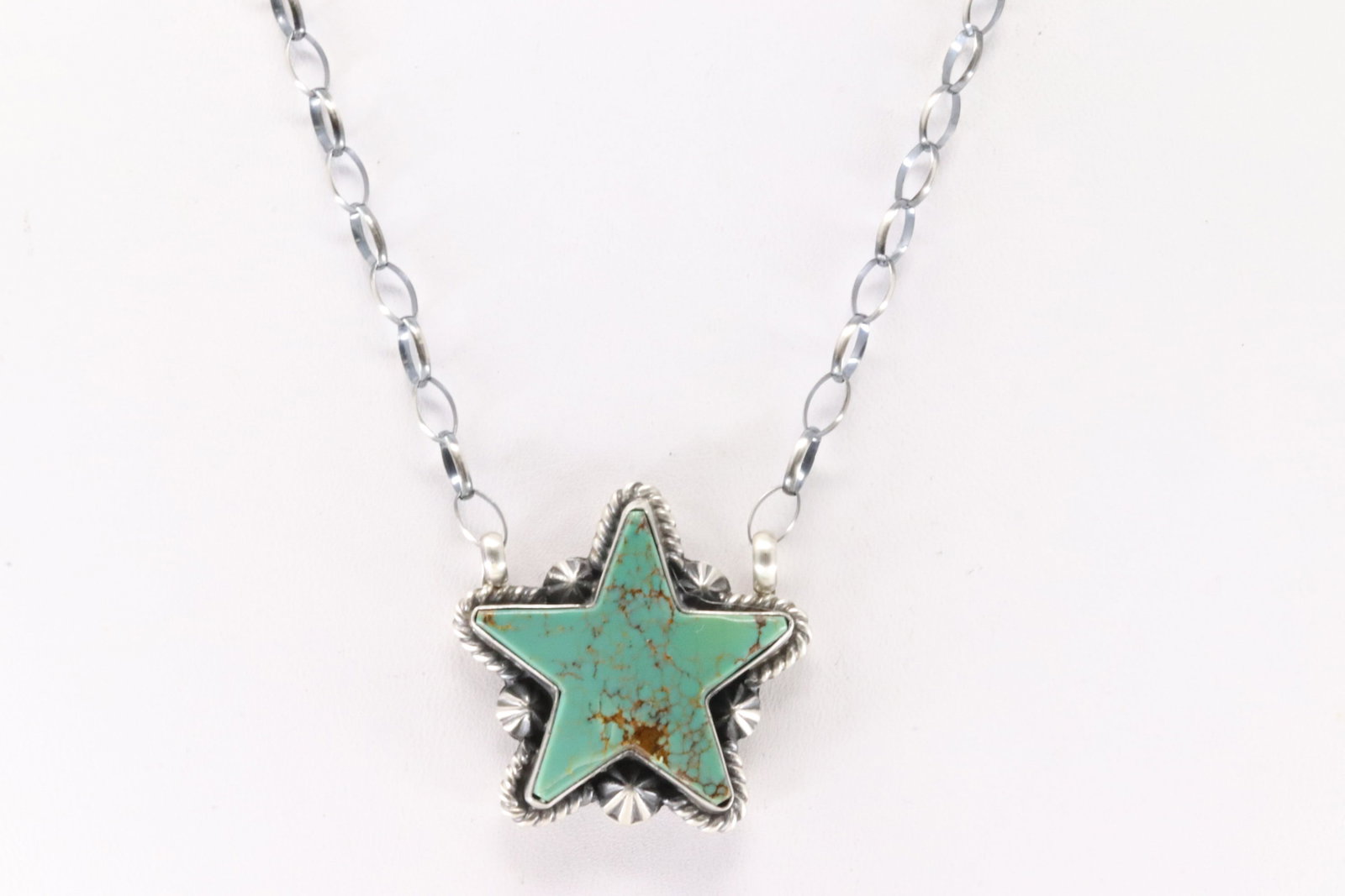 Native America Navajo Sterling Silver Kingman Turquoise Star Necklace By Donovan Skeets. (1 of 4)