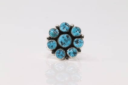 Native America Navajo Sterling Silver Turquoise Ring By Martin Perry.