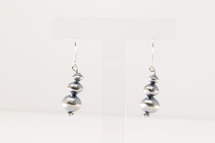 Native America Navajo Sterling Silver Pearl Beaded Dangling Earring's By Treva Jim.