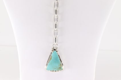 Native America Navajo Sterling Silver Turquoise Necklace By Charlene Yazzie.