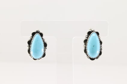 Native America Navajo Sterling Silver Kingman Turquoise Post Earring's By Freda Martinez.