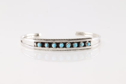Native America Zuni Sterling Silver Turquoise Bracelet Cuff By Susie Livingston.