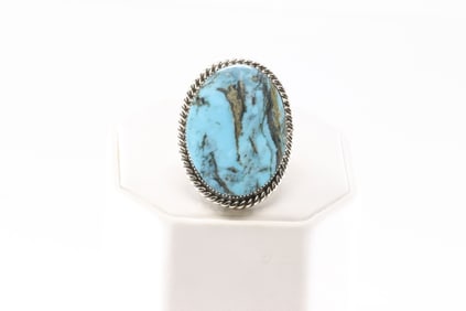 Native America Navajo Sterling Silver Turquoise Ring By Jimmy Garcia.