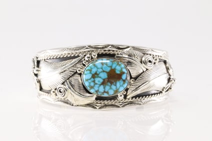 Native American Navajo Sterling Silver Kingman Turquoise Bracelet Cuff By Darrell Morgan.