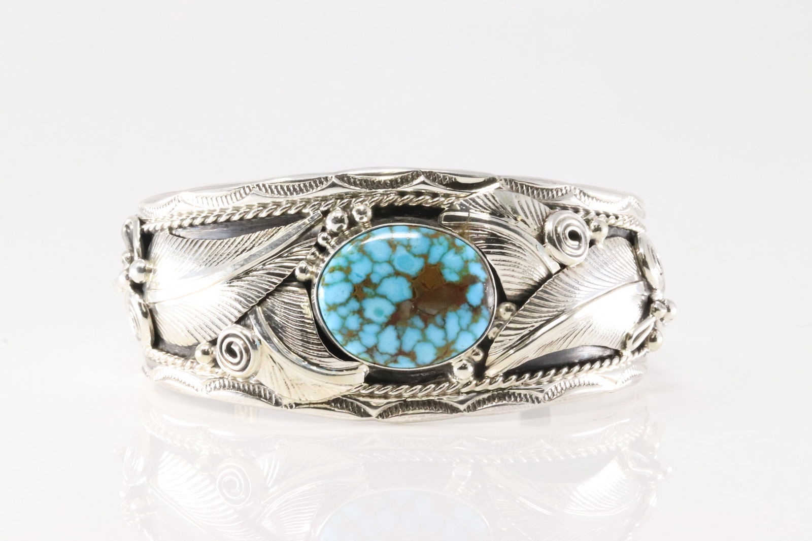 Native American Navajo Sterling Silver Kingman Turquoise Bracelet Cuff By Darrell Morgan.: This is a Native American Navajo Sterling Silver Kingman Turquoise Bracelet Cuff By Darrell Morgan.