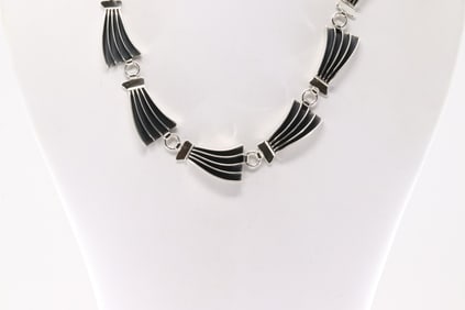 Native American Navajo Sterling Silver Oval Contemporary Necklace By James Bahe.
