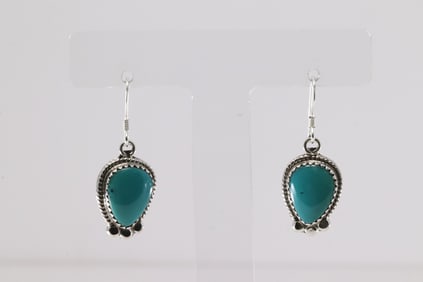 Native America Navajo Sterling Silver Turquoise Dangling Earring's By Sharon McCarthy.