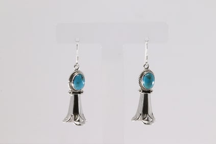 Native America Navajo Sterling Silver Turquoise Blossom Dangling Earring's By Sharon McCarthy.