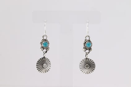 Native America Navajo Sterling Silver Turquoise Dangling Earring's By Jerold Joe.