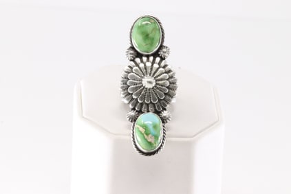 Native America Navajo Sterling Silver Sonora Gold Turquoise Ring 3 Stone By Samuel Yellowhair.